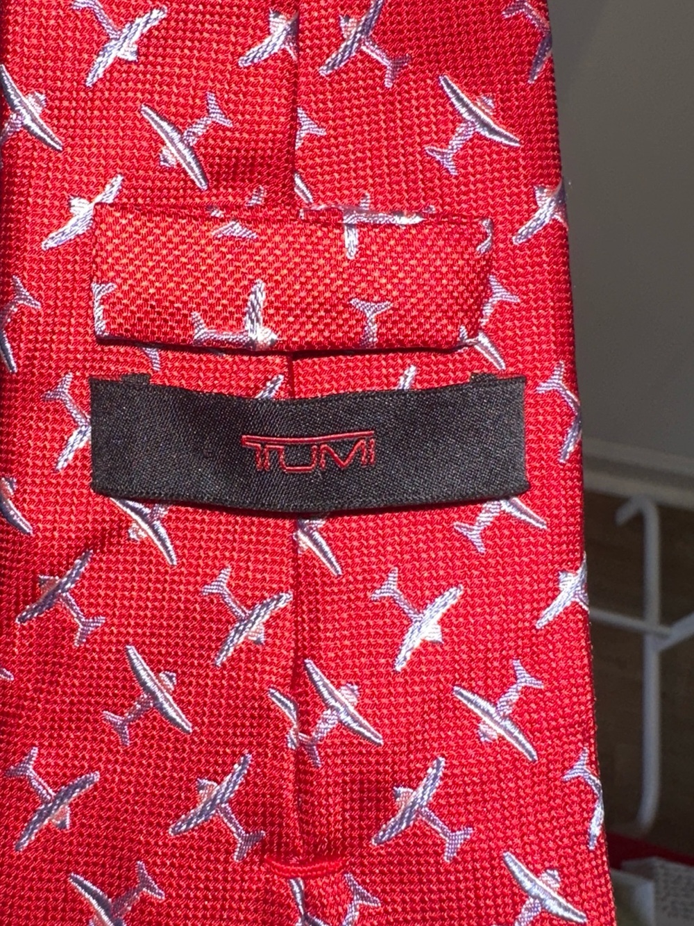 TUMI Silk Airplane Pattern Pointed Tie Red White Blue Men's One Size